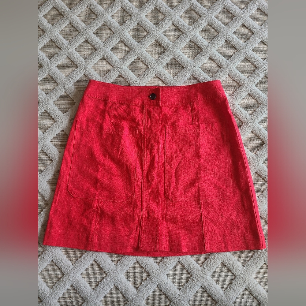 Banana Republic Red Linen Blend Seamed Mini Skirt With 2 Front Pockets Size 12T‎ - Picture 2 of 5